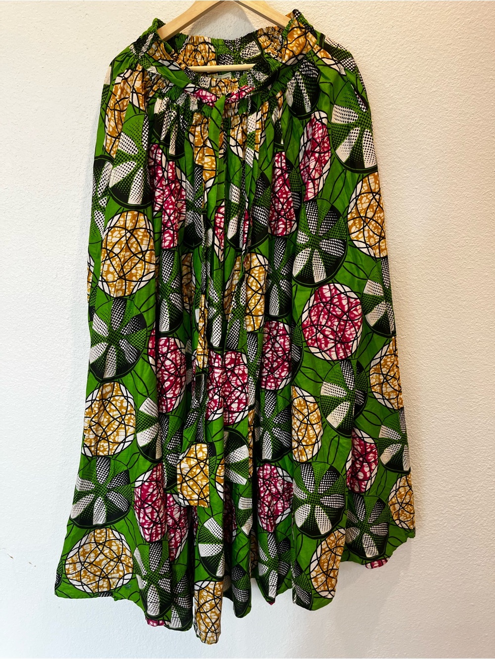 Advance Apparels Green A-Line Skirt with Pink & Yellow Circular Print long